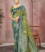 green color smart soft silk blend woven designer ethnic festive saree
