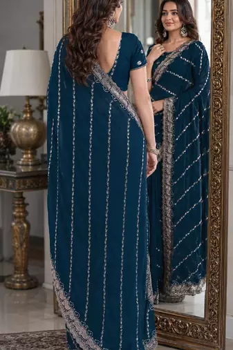 Morpich soft georgette embroidery work festive saree with unstitched blouse piece