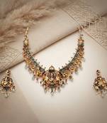 antique gold lakshmi temple necklace set with jhumka earrings