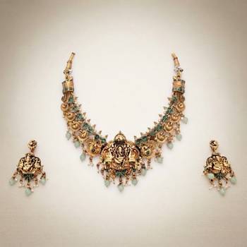 antique gold lakshmi temple necklace set with jhumka earrings 2