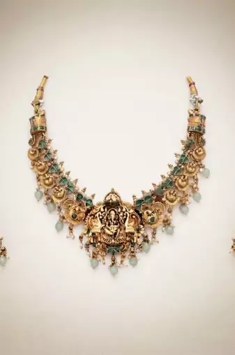 antique gold lakshmi temple necklace set with jhumka earrings