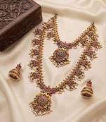 antique gold ruby green temple necklace set with jhumka earrings
