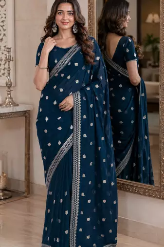Morpich soft georgette embroidery work festive saree with unstitched blouse piece