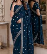 Morpich soft georgette embroidery work festive saree with unstitched blouse piece