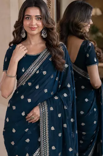 Morpich soft georgette embroidery work festive saree with unstitched blouse piece