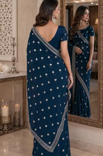 Morpich soft georgette embroidery work festive saree with unstitched blouse piece