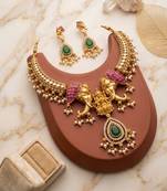 antique gold elephant kundan necklace set with mint green beads
