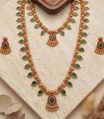 green emerald long haram temple necklace set