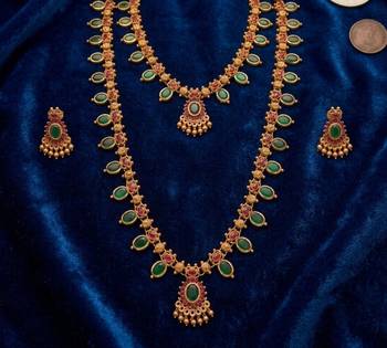 green emerald long haram temple necklace set 2