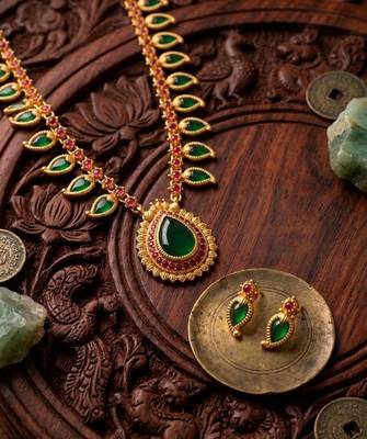 green meenakari long haram necklace set 2