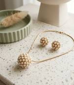 antique gold pearl pendant necklace set with earrings