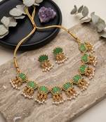 gold plated lotus kundan jewelry set