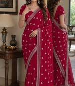 Rani pink soft georgette embroidery work festive saree with unstitched blouse piece