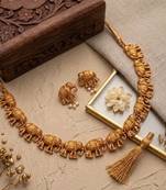 gold temple elephant necklace set with stud earrings