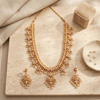 gold plated kundan pearl choker necklace set with earrings 1