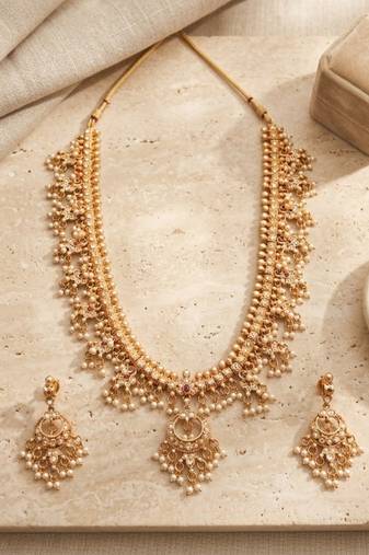 gold plated kundan pearl choker necklace set with earrings