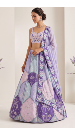 Pastel Purple Digital Print Work And Heavy Real Work Lehenga Choli with Dupatta 1