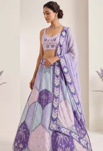 Pastel Purple Digital Print Work And Heavy Real Work Lehenga Choli with Dupatta