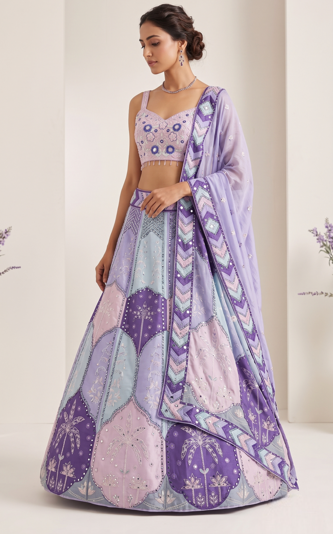 Pastel Purple Digital Print Work And Heavy Real Work Lehenga Choli with Dupatta
