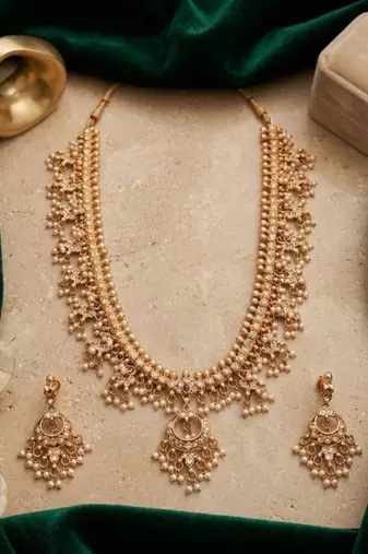 gold plated kundan pearl choker necklace set with earrings