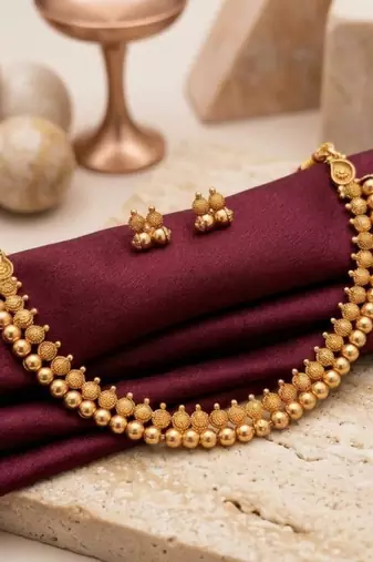 antique gold plated temple choker necklace set with earrings