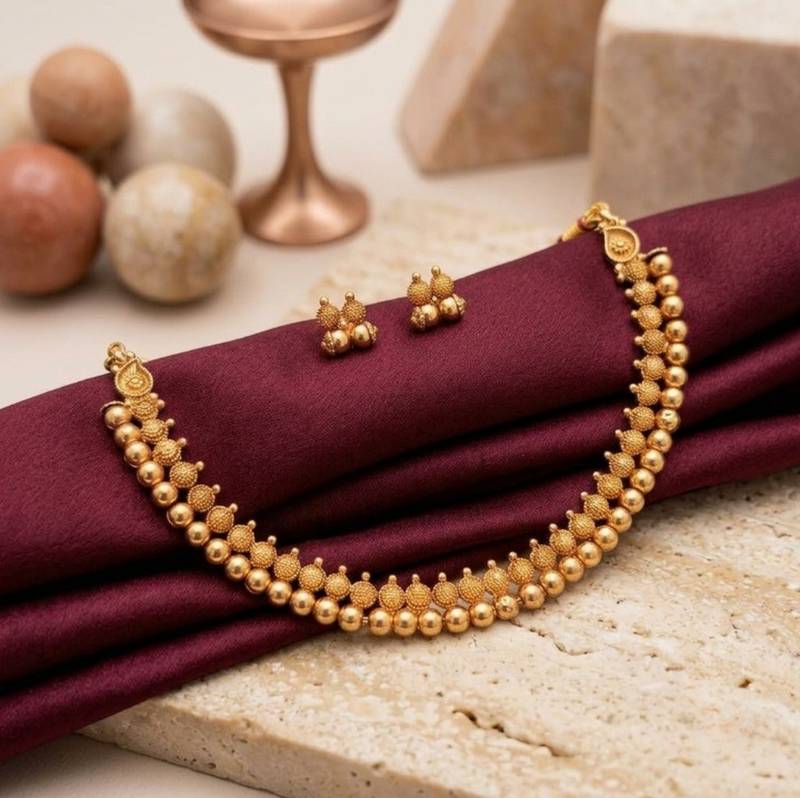 antique gold plated temple choker necklace set with earrings