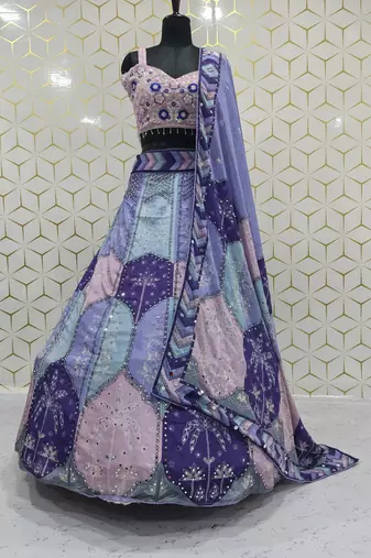 Pastel Purple Digital Print Work And Heavy Real Work Lehenga Choli with Dupatta