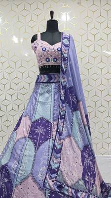 Pastel Purple Digital Print Work And Heavy Real Work Lehenga Choli with Dupatta 5