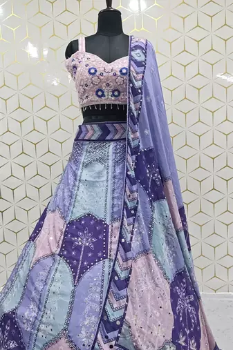 Pastel Purple Digital Print Work And Heavy Real Work Lehenga Choli with Dupatta