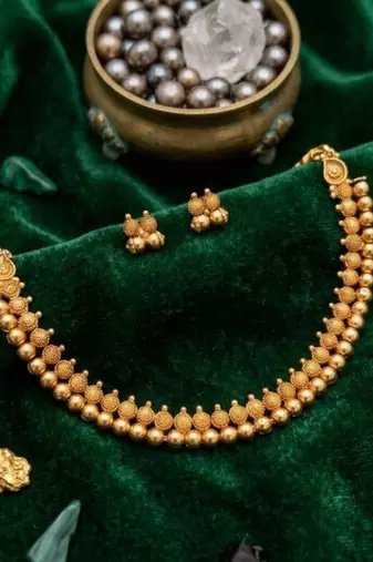 antique gold plated temple choker necklace set with earrings
