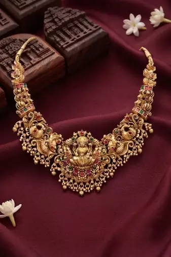 gold temple lakshmi necklace set with jhumkas