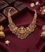 gold temple lakshmi necklace set with jhumkas