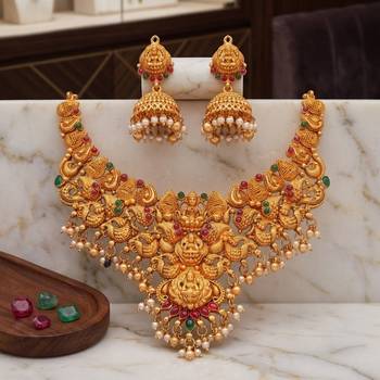 gold south indian temple choker necklace set with jhumka earrings 1