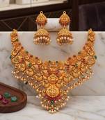 gold south indian temple choker necklace set with jhumka earrings