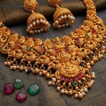 gold south indian temple choker necklace set with jhumka earrings 2