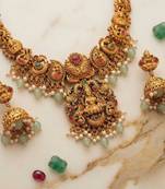antique gold lakshmi temple necklace set with jhumka earrings