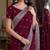 Wine soft georgette embroidery work festive saree with unstitched blouse piece