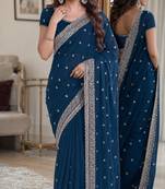 Rama soft georgette embroidery work festive saree with unstitched blouse piece