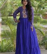 Designer laheriya print faux georgette gown with kutchi patchwork | free size 38-44