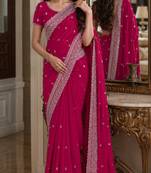 Pink soft georgette embroidery work festive saree with unstitched blouse piece