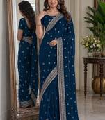 Morpich soft georgette embroidery work festive saree with unstitched blouse piece