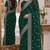 Green soft georgette embroidery work festive saree with unstitched blouse piece
