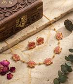 lotus enamel gold necklace set