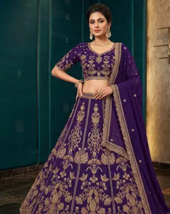 Royal Purple Embroidered Lehenga Choli with Dupatta