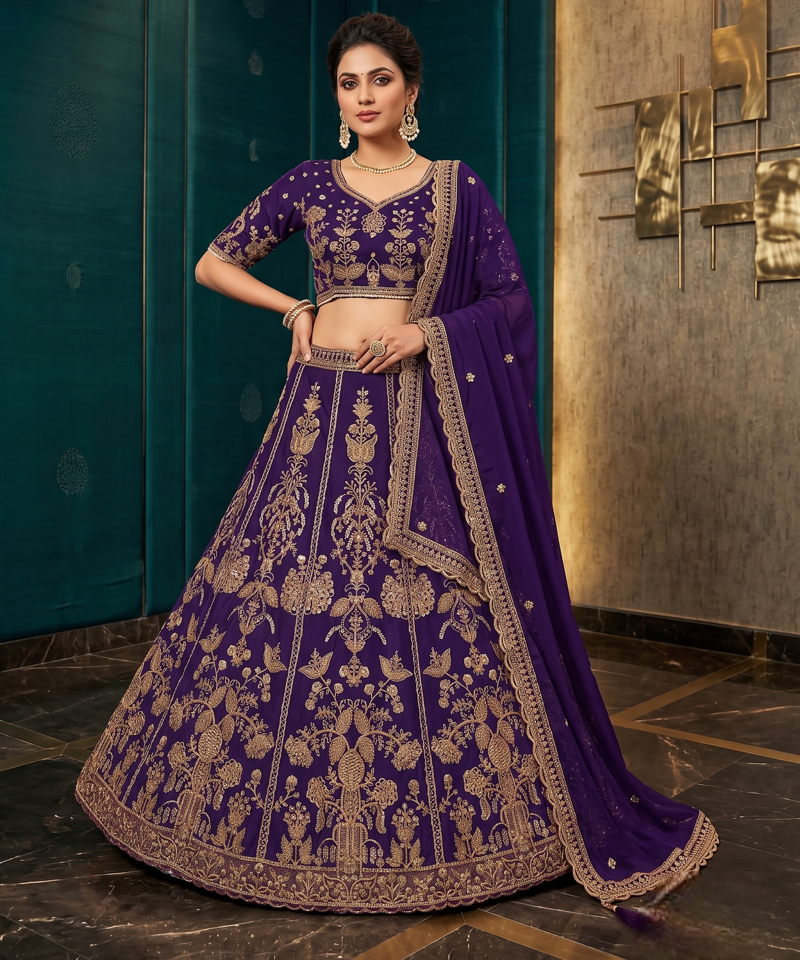 Royal Purple Embroidered Lehenga Choli with Dupatta