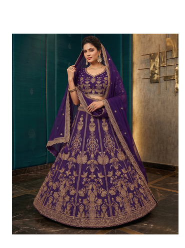 Royal Purple Embroidered Lehenga Choli with Dupatta 2