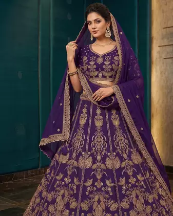 Royal Purple Embroidered Lehenga Choli with Dupatta