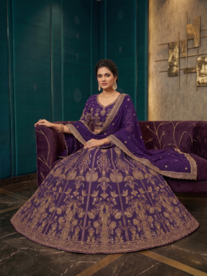 Royal Purple Embroidered Lehenga Choli with Dupatta 3