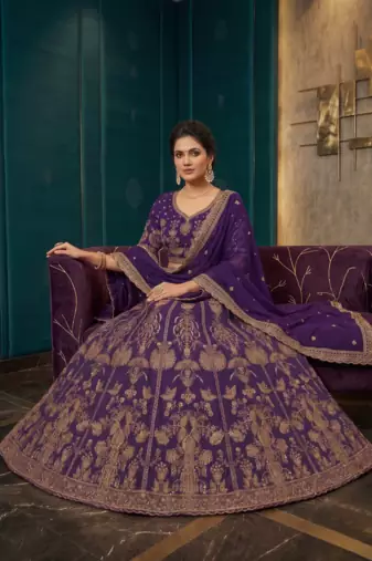 Royal Purple Embroidered Lehenga Choli with Dupatta