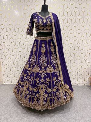 Royal Purple Embroidered Lehenga Choli with Dupatta 4